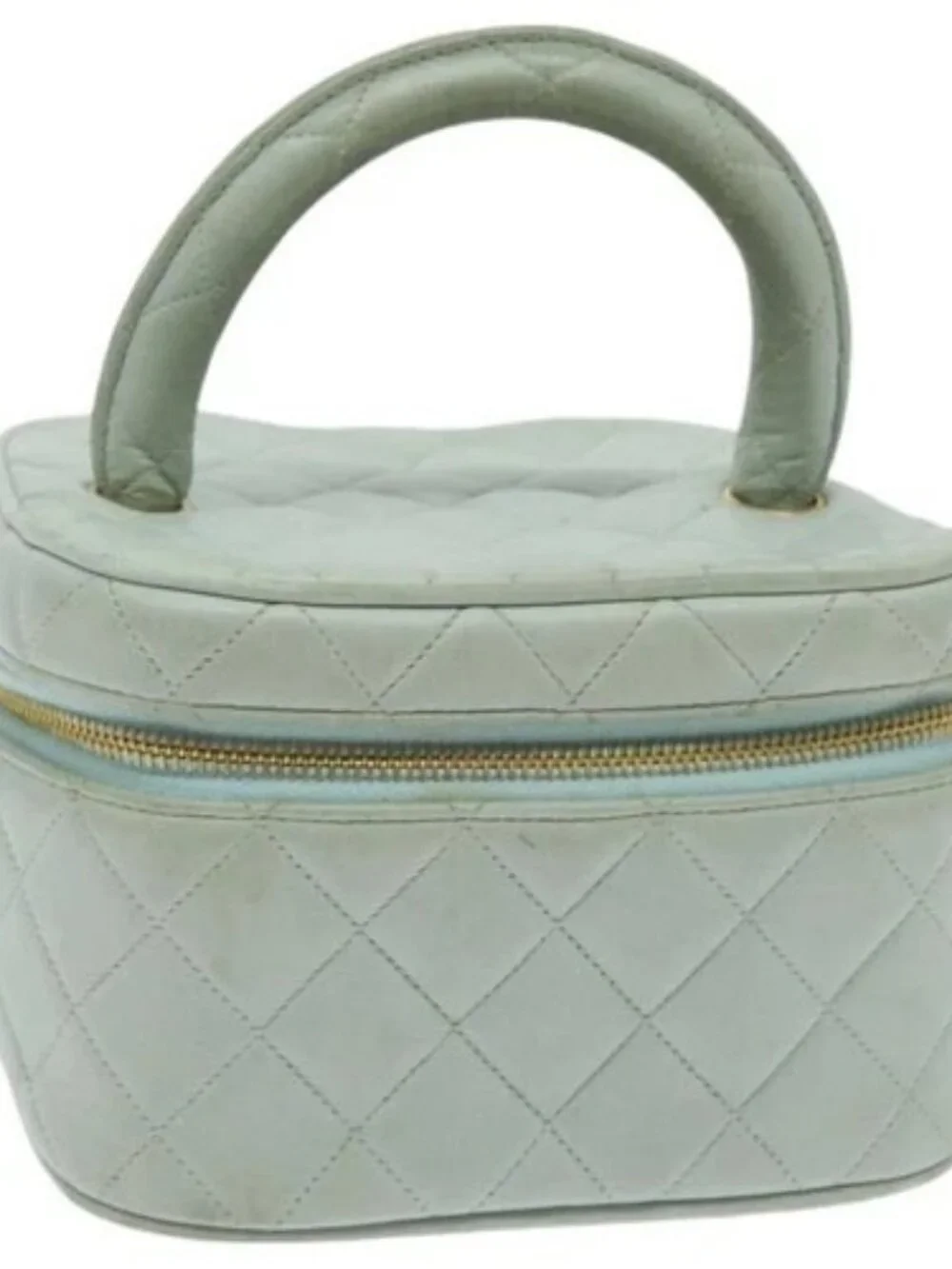 CHANEL Matelasse Vanity Cosmetic Pouch Lamb Skin Blue Gold CC Auth yk15445